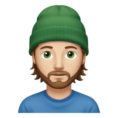white man
aged 40
Blue eyes, 
mid length brown wavy hair
Green beanie hat sticker