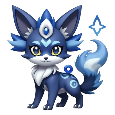 Shiny Exotic Badass Colorful Ethereal Royal Mysterious Gothic Meowstic-Zorua-Noibat-Pokémon-Fakémon-hybrid-creature (full body) with random pattern-markings sticker