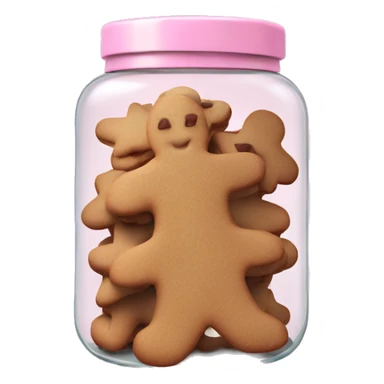 Realistic glass cookie jar with light pink lid full of gingerbread cookies isolated.  sticker