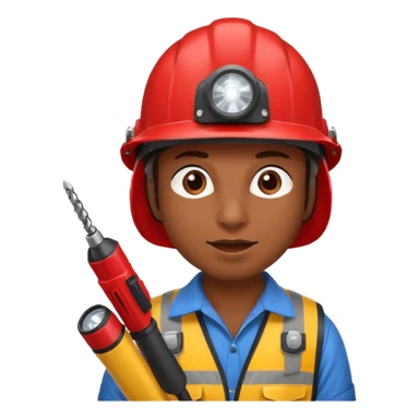 a mole with drill, red helmet, headlamp sticker
