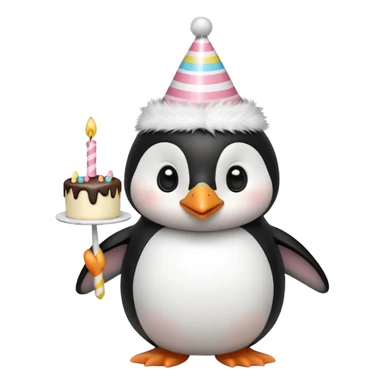 cute penguin with birthday hat hold a birthday cake in arms sticker