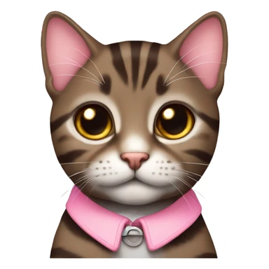  Cute dark brown tabby pink collar sticker