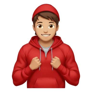 make me an emoji of an americain 19 yearold boy in a red hoodie that says "south" on it and give him with tan skin with his hands in his hands in his pocket grining flexing his muscles sticker