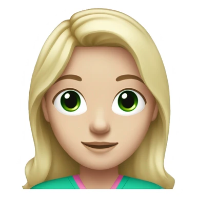 pale blonde girl with long wavy hair and green eyes wearing pink scrubs and stethoscope  sticker