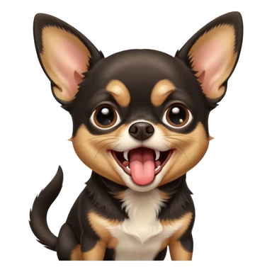 A high-resolution photo-realistic digital illustration of a black and tan chihuahua with big eyes yawning. sticker