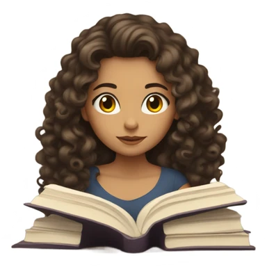 brunette long curl hair brown woman looking down at a book cozy aesthetic sticker