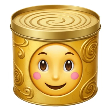 round metal tin, slightly open, with glossy golden wax inside, soft swirls on surface, no extras, soft lighting, subtle shadows, emoji scale sticker