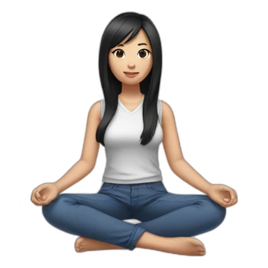Asian girl with black hair Cross legged sticker