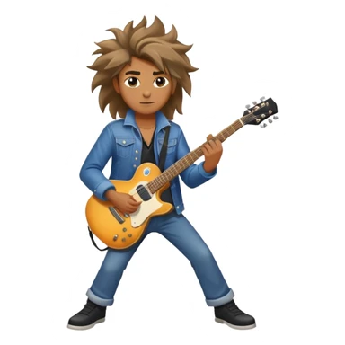 Super strong rockstar on the guitar while being shined on by a massive spotlight with his hair blowing and a cool aura sticker
