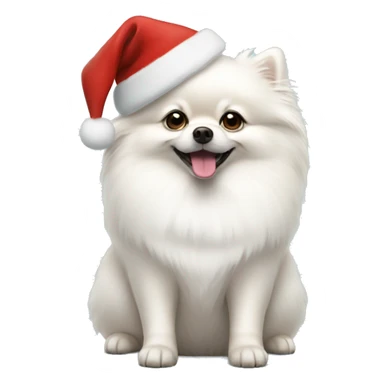 White Pomeranian in a Christmas hat sticker