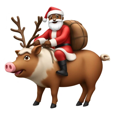 Brown Santa riding a reindeer pig sticker