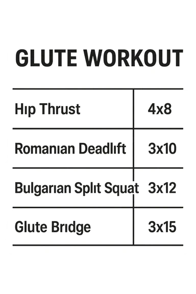 scheda di allenamento glutei con le reps scritte (tipo 4x8 ecc), iperrealistico 4k sticker