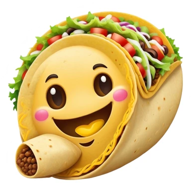 a taco with a big smiley face sticker