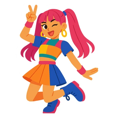 K-pop idol inspired by Blackpink, energetic pose, colorful outfit, playful expression, vibrant toon style sticker