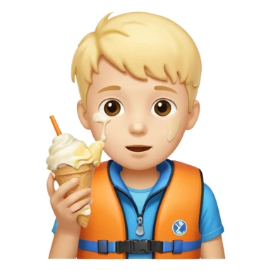 boy kid wearing lifejacket, eating ice cream sticker