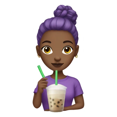 Black girl with purple shaved head drinking boba tea sticker
