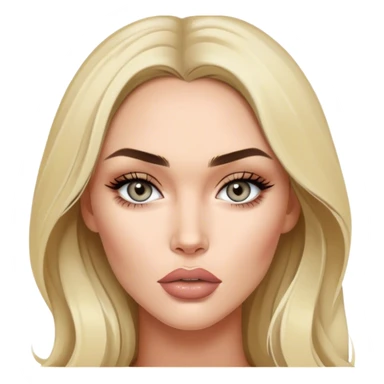 A young blonde Megan fox with nude lipstick on and grey eyes sticker