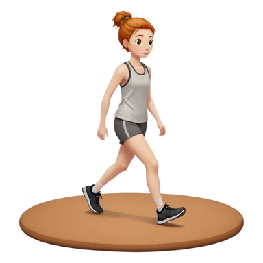 Ginger girl messy bun walking on walking pad brown gym outfit sticker