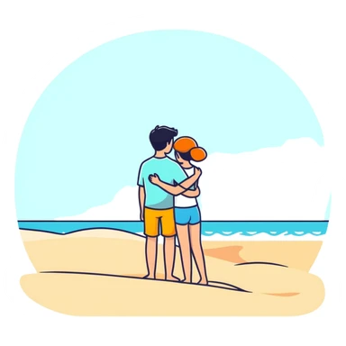 Guy and girl embracing on the beach sticker