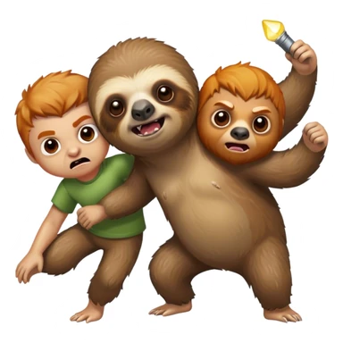 Angry sloth holding a guy chasing a ginger boy sticker