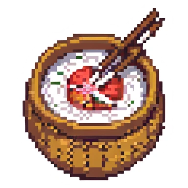 narutomaki with chopsticks, pixel art style sticker