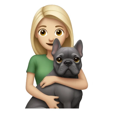 dark blonde woman hugging dark gray french bulldog sticker