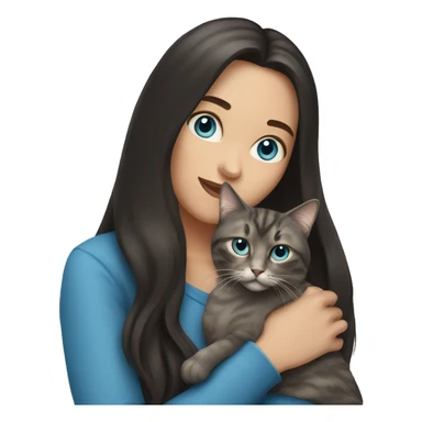 Woman with dark long hair and blue eyes holding a tabby cat  sticker