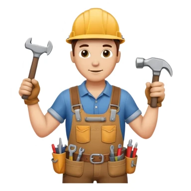 a handyman holding a wrench in this right hand and a hammer in his left hand sticker