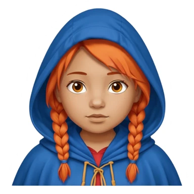 red orange braids hair girl, tan skin, fat, wear blue cloak sticker