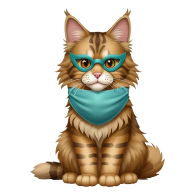Maine Coon cat full body sitting with a mask sticker