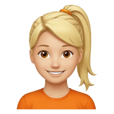 blond woman with ponytail and orange shirt sticker