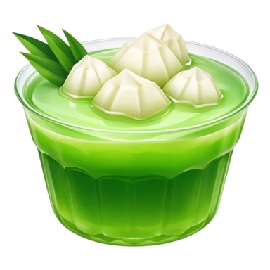 Cinematic Realistic Coconut Pandan Jelly Dessert Emoji, showcasing a delicate, translucent jelly infused with coconut and pandan rendered with lifelike detail and soft, tropical lighting. sticker
