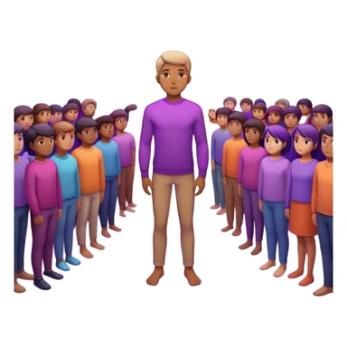 A charismatic person standing confidently in the center of a room, radiating a violet warm bright aura glow, he is calm with a lot of people around sticker