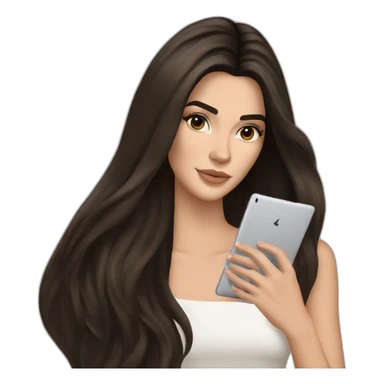 brunette Kendall Jenner with long hair holding iPad sticker
