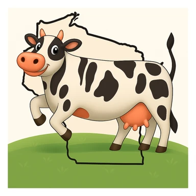 Add the outline of the state of Wisconsin in the background behind the cow and grass field sticker