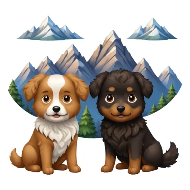 two dogs with wavy hair, one black and one brown with mountains sticker