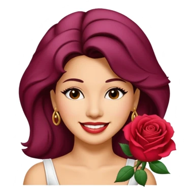 Selena Quintanilla emoji with rose in hair and bright friendly expression sticker