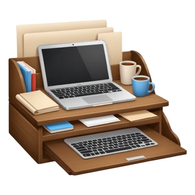 simple emoji of a cozy desk with a paper and a laptop on it sticker