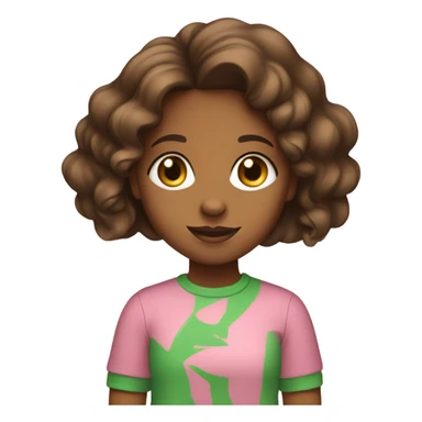 Brown girl wearing pink and green shirt with the letters “AKA” on the front  sticker