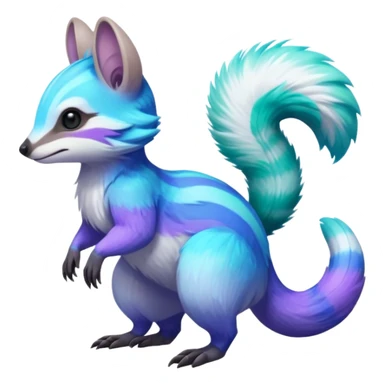 Iridescent Neon Green-Cyan-Blue-Purple-gradients Minccino-Numbat-Sergal-fusion-hybrid-animal-creature, full body sticker