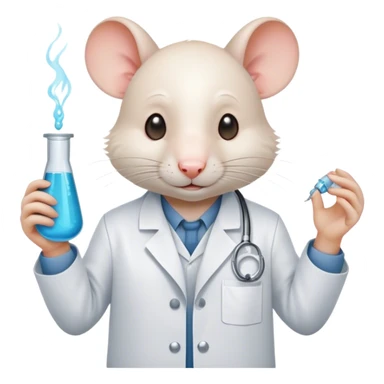 A lab rat with a lab coat sticker
