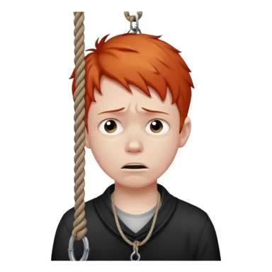 red headed boy hanging by his neck from a noose sticker