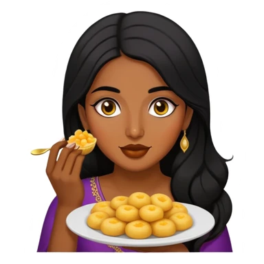 Gorgeous Pakistani lady with lush hair eating Jelebi sticker
