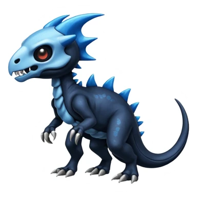 Shiny Dark Black And Blue Duskull-Cubone-Salandit-Fakémon-hybrid-creature (full body)  sticker