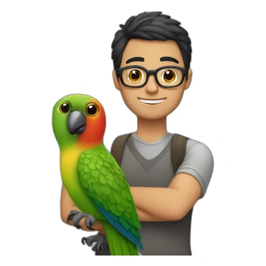 short-haired man with glasses and a conure parrot on his shoulder sticker