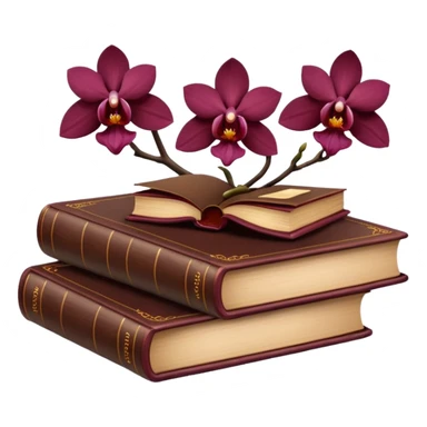 Dark academia 3 brown books with small burgundi orchid sticker