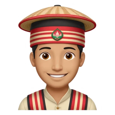 man wearing a Nepali Dhaka topi with stripes and design on it sticker