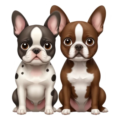 White French bulldog sitting next to brown Boston terrier sticker