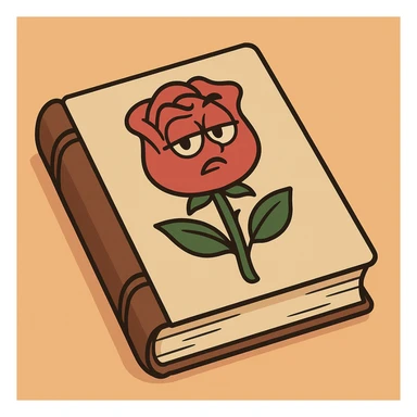 a book with a rose on the cover, elegant and simple, flat toon style sticker