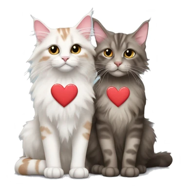 A Maine coon and a hairless cat of different colours kissing with one love heart in front   sticker